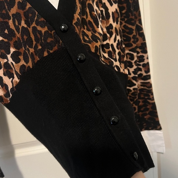 INC International Concept Leopard Print V-Neck Cardigan w/ Faux Shirt Detail XL - Picture 4 of 4